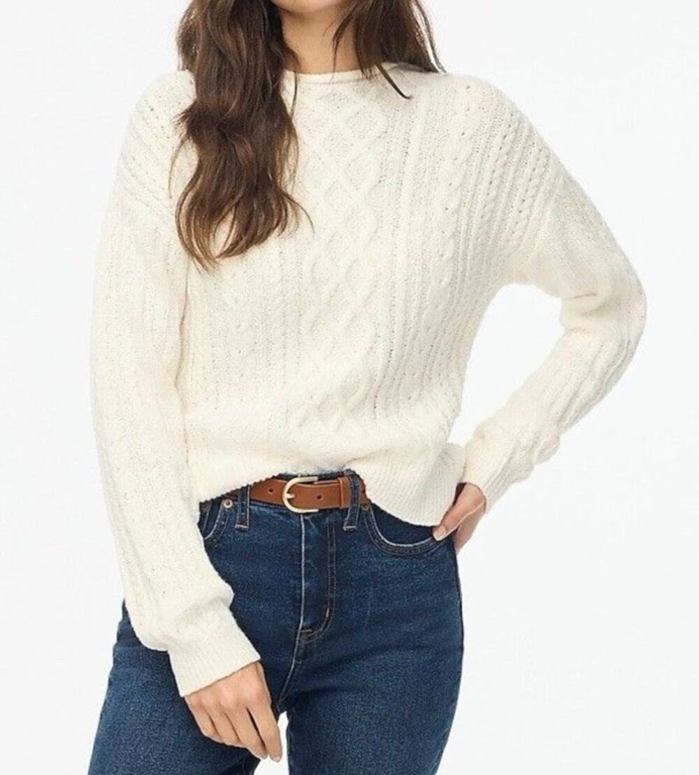 J. Crew Soft Mock Neck Cable Knit Long Sleeve Sweater Ivory Cream Large